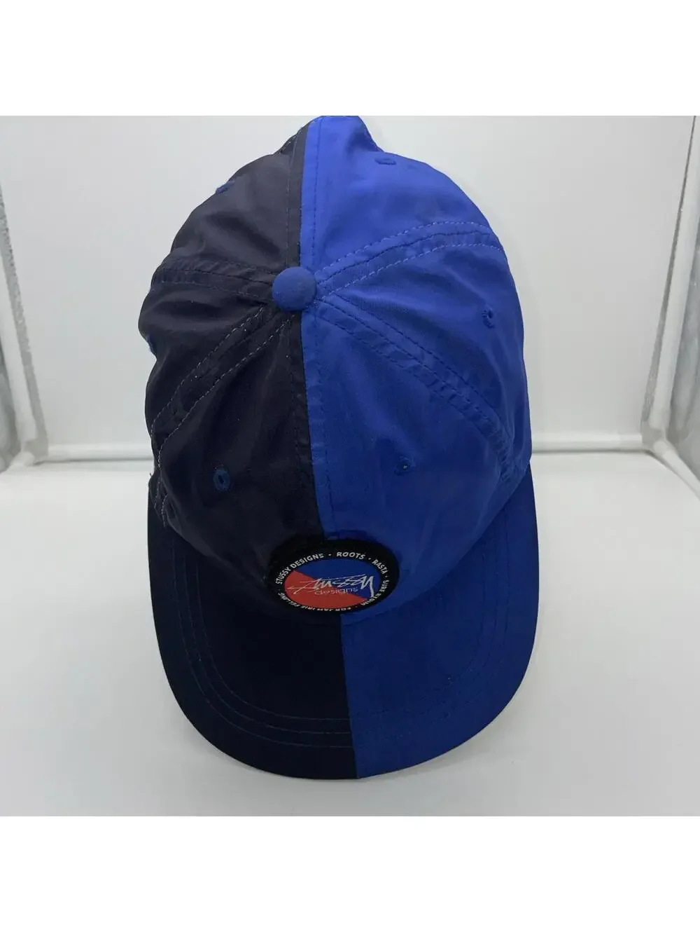 STUSSY Designs Two-Tone Black/Blue Hat Polyester Cap Black Buckle RARE!